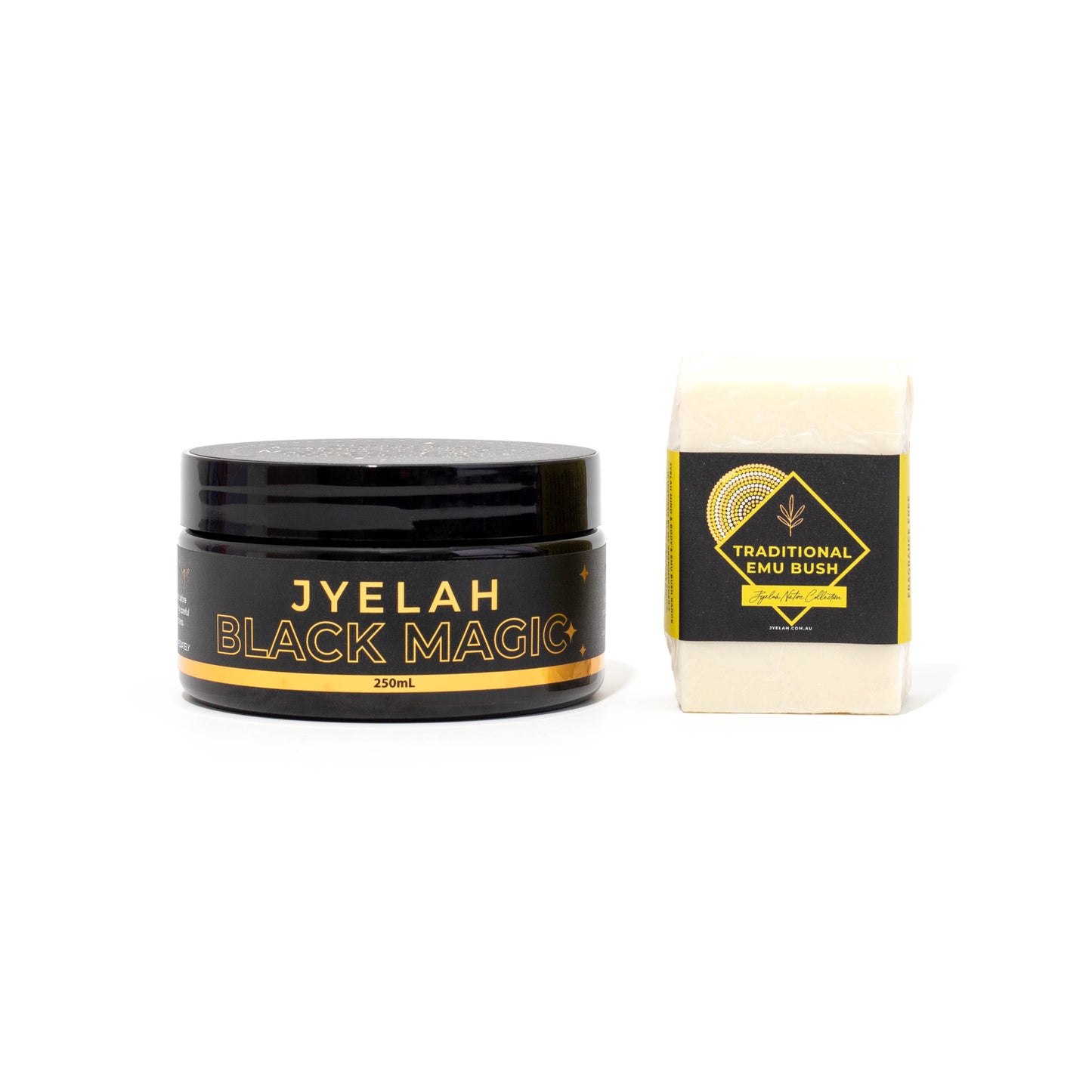 Black Magic Duo Collection- Black Magic Eczema Balm, Emu Bush Handmade soap. Black, Yellow, Gold. Aboriginal Bush Medicine. 